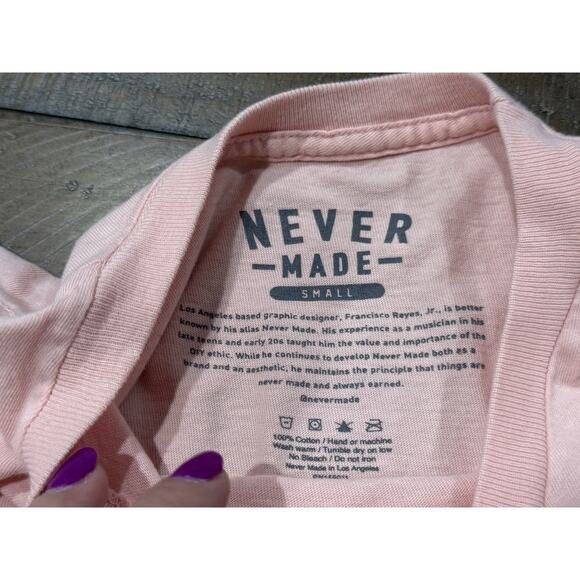 Never Made Pink Shirt Art Graphic Tee Short Sleeve Pullover - Adult Size S - Picture 6 of 6